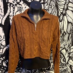 Cozy Brown Cable Knit Turtleneck Sweater